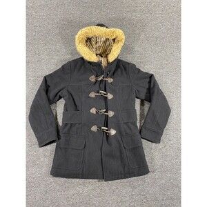 American Eagle Jacket Womens Medium Black Hooded Wool Blend Parka Quilted Liner